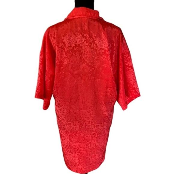 Vintage 90s Victoria’s Secret Red/Coral Satin Jacquard Shirt Dress M/L Rare Find - Picture 3 of 6